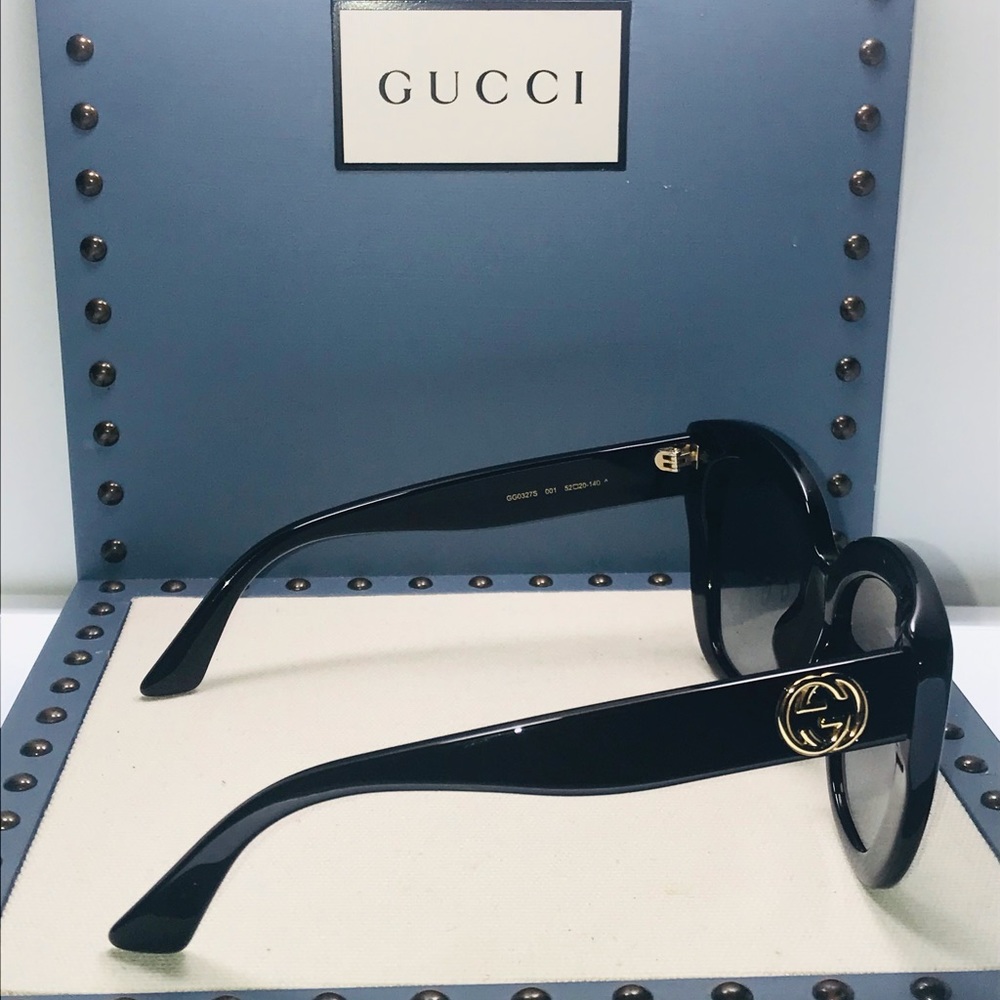 Black Gold Femenine Cat-eye Gg0327s 001 Sunglasses - Picture 4 of 10